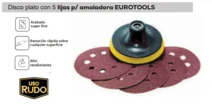 DISCO PLATO 7 1/4 CON 5 LIJAS PARA AMOLADORA EUROTOOLS