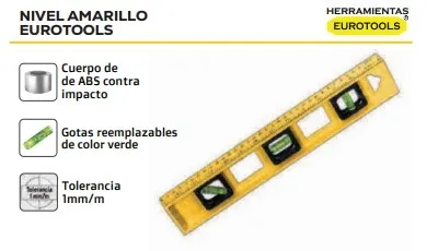 NIVEL AMARILLO 50CM / 20 EUROTOOLS