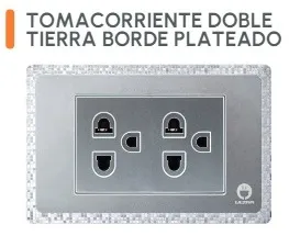 TOMACORRIENTE DOBLE TIERRA BORDE PLATEADO VE-P155 ULTRA